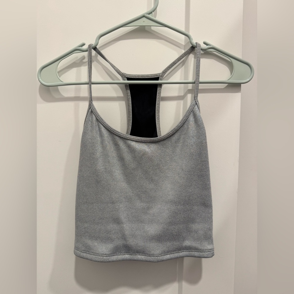 Koral Metallic Ribbed Racerback Silver Crop Sports Bra